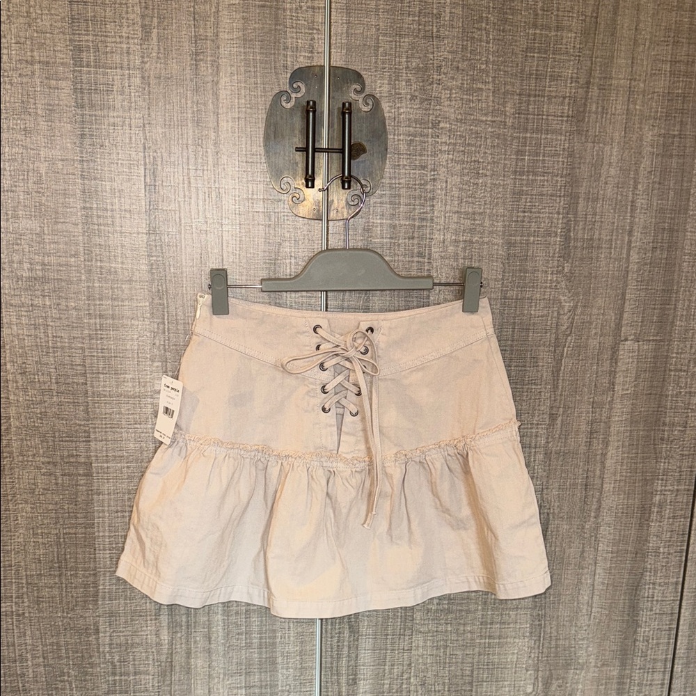 Free People‎ Positano Lace Up Mini Skirt Ruffle